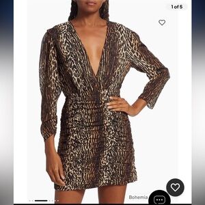 NWT RIXO Golden Leopard Stretch-Silk Minidress M $400